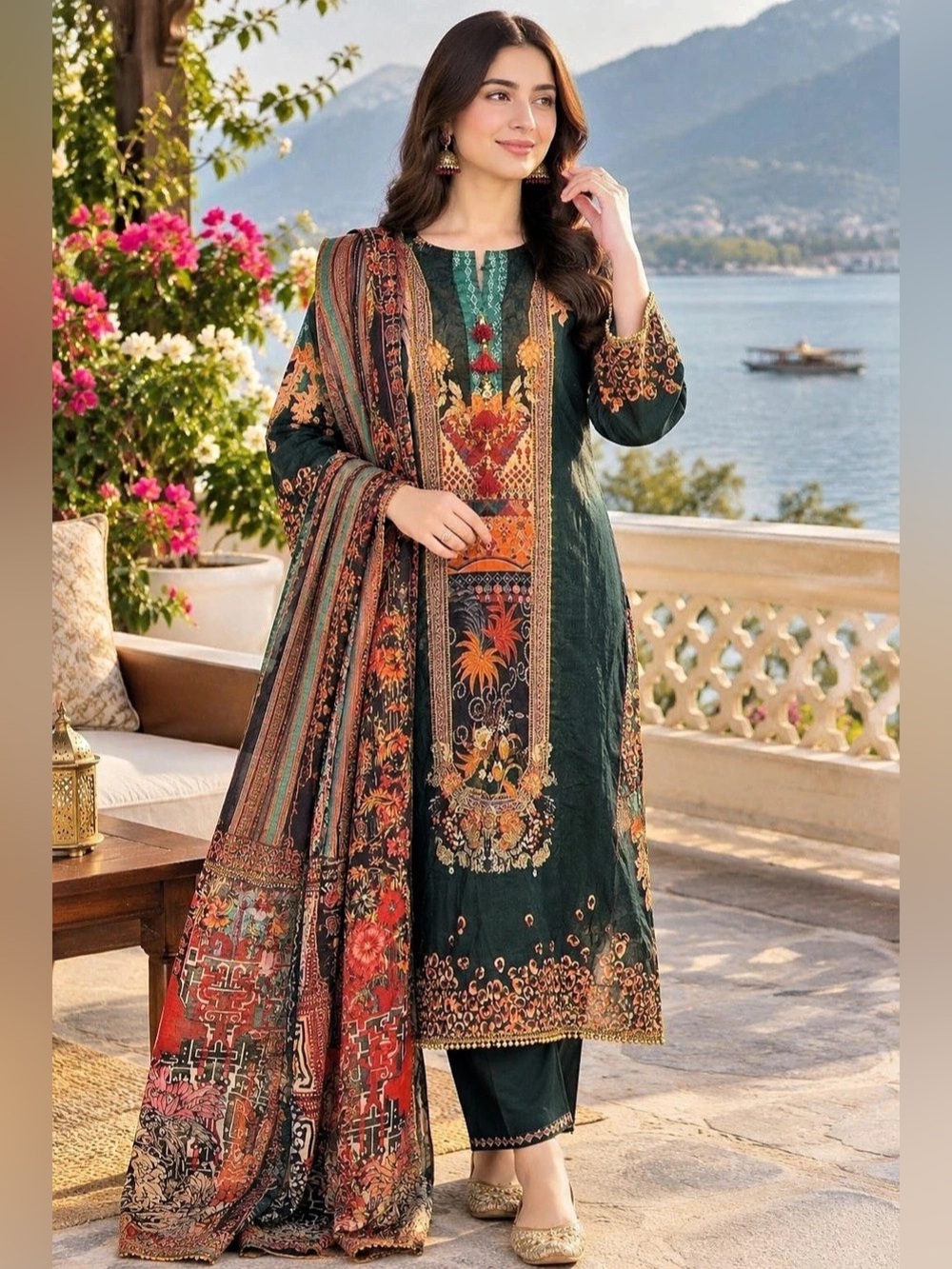 Printed Green Kurta Set Like New
